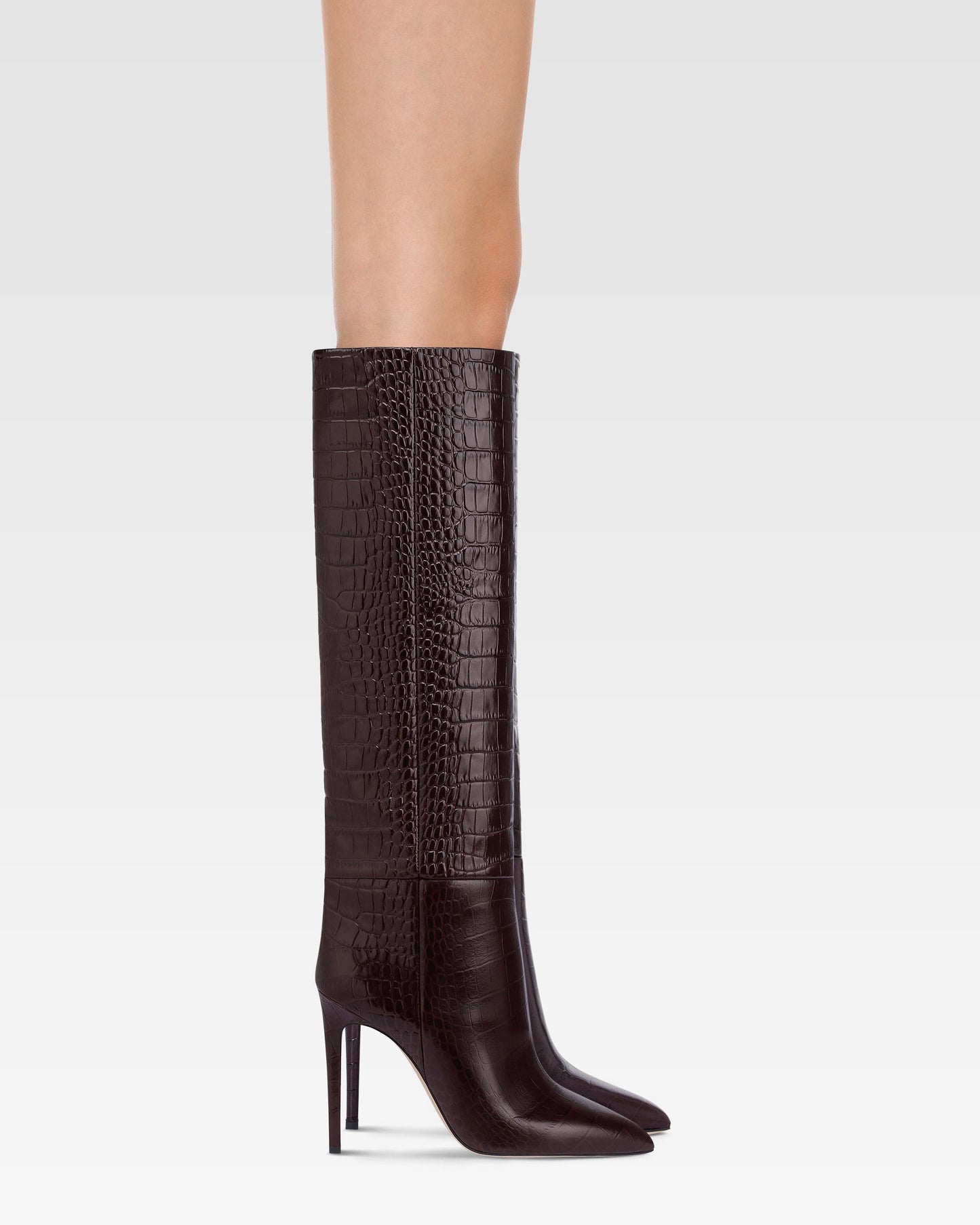 Boots in rouge noir croco-embossed leather