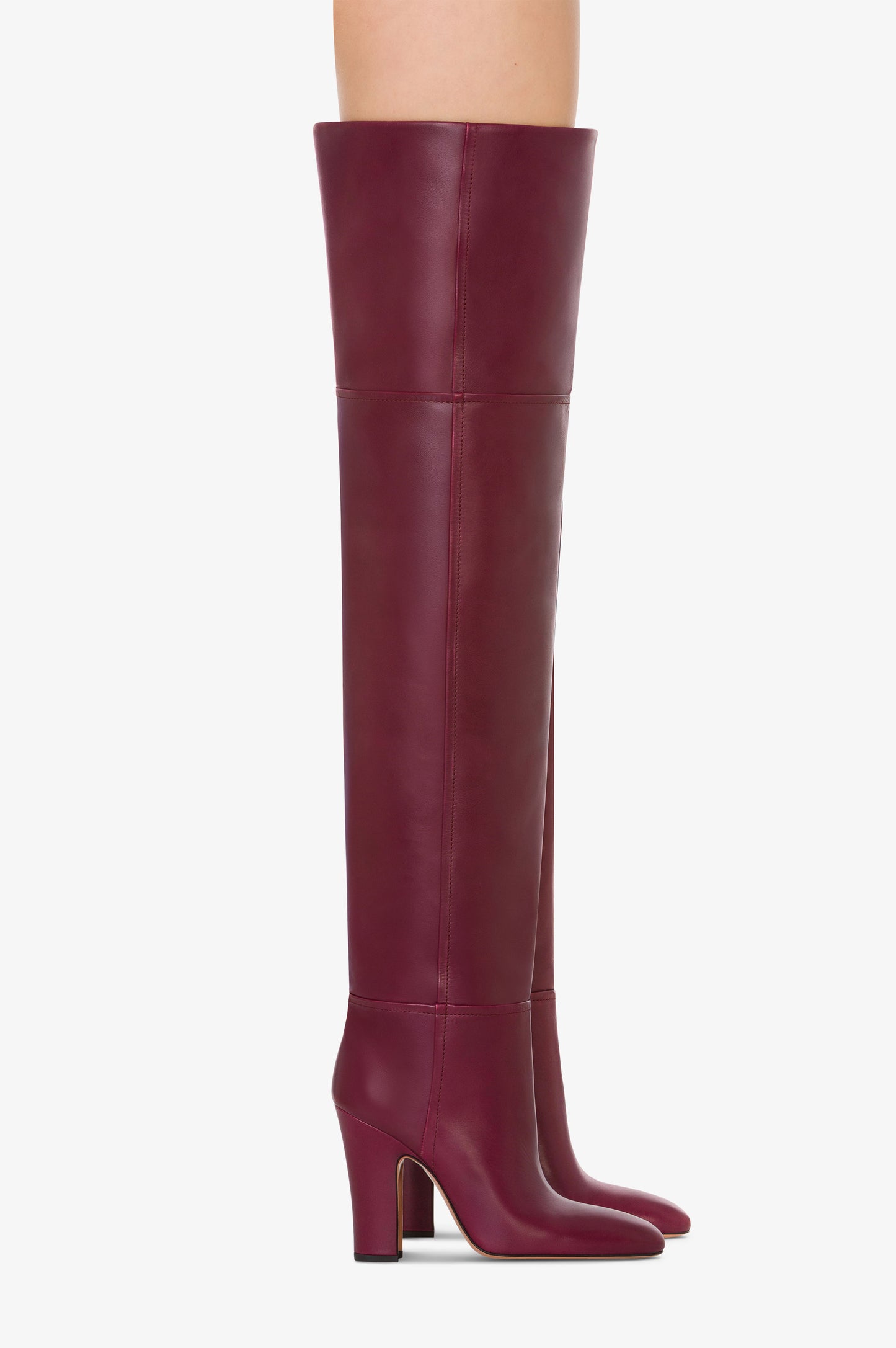 Over-the-knee boots in rouge noir calf leather