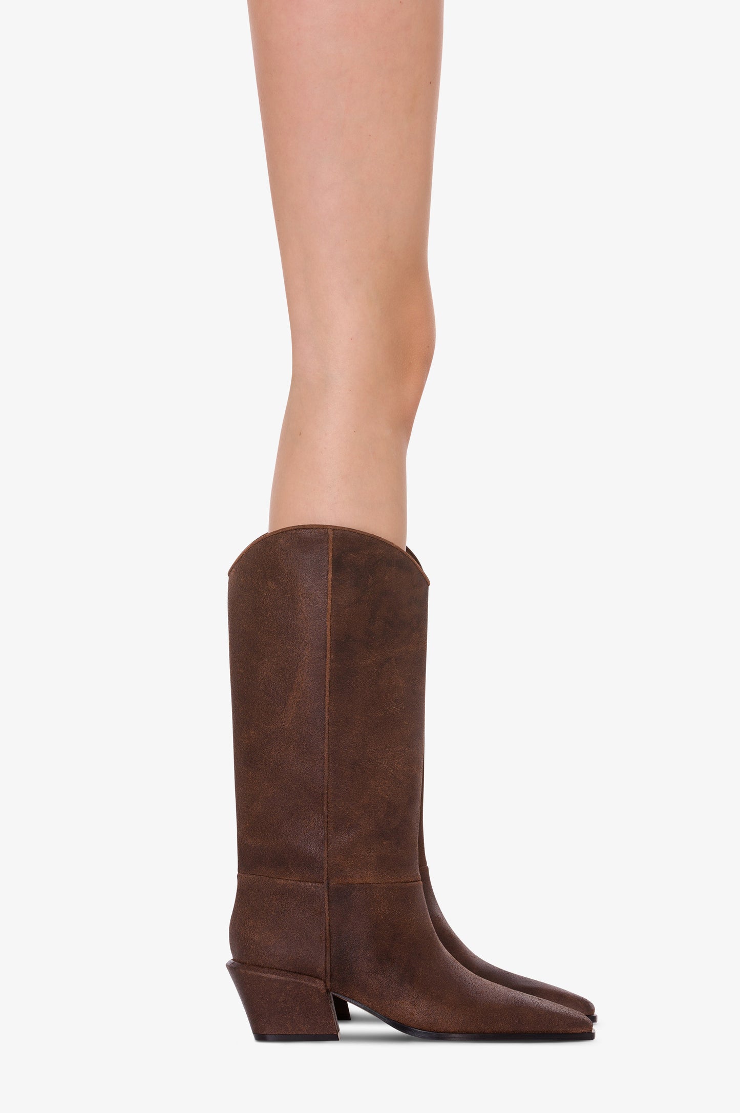 Boots in ebony vintage-effect calf leather