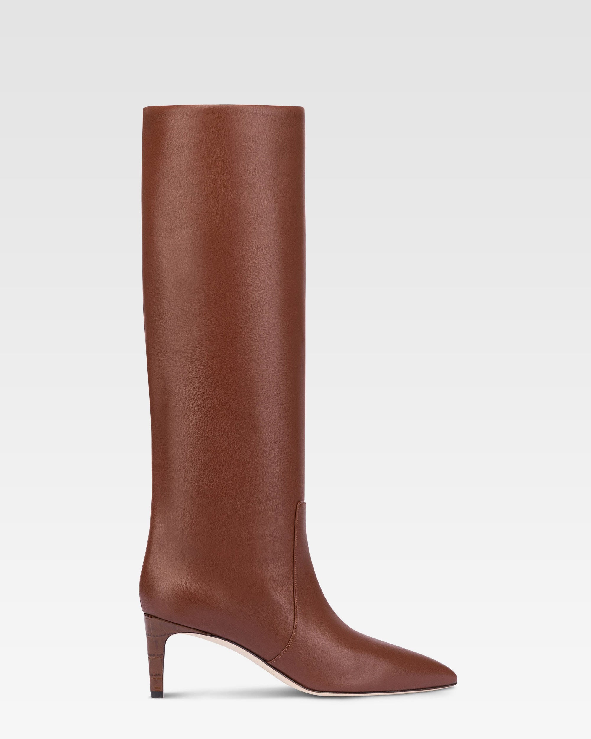 Pointed knee-high boots in smooth chocolate leather - Paris Texas