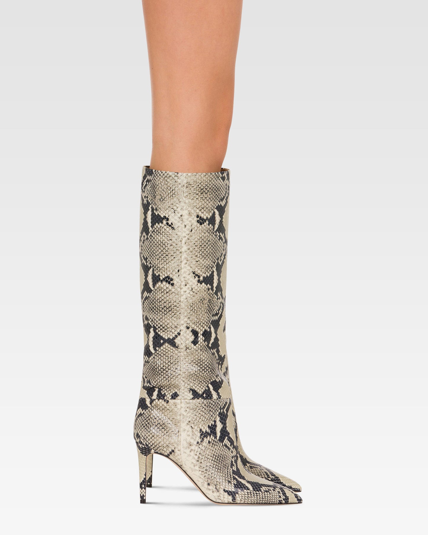 Boots in natural python-print leather
