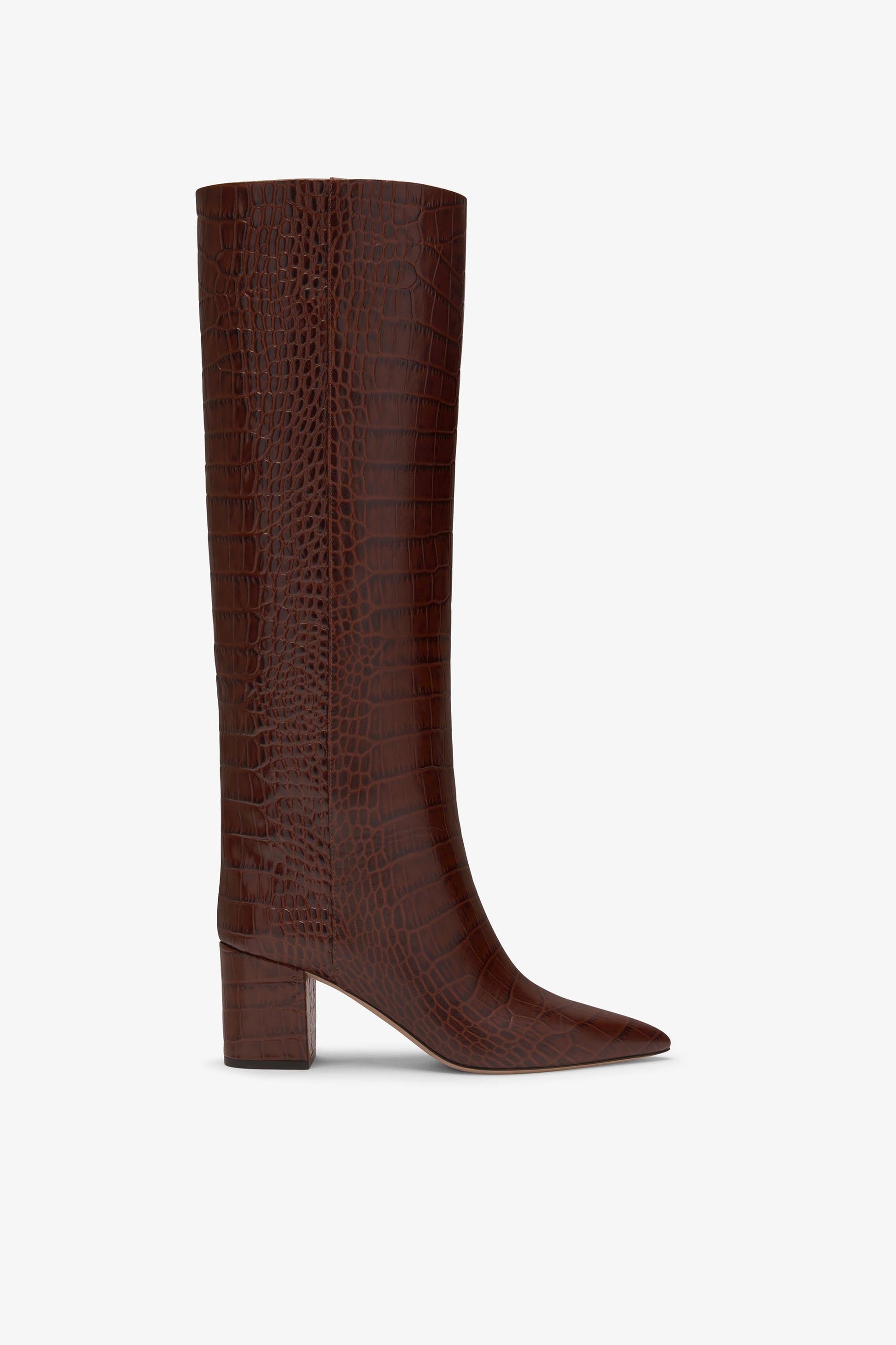 Bottes `a talon 70 en cuir effet croco marron chocolat