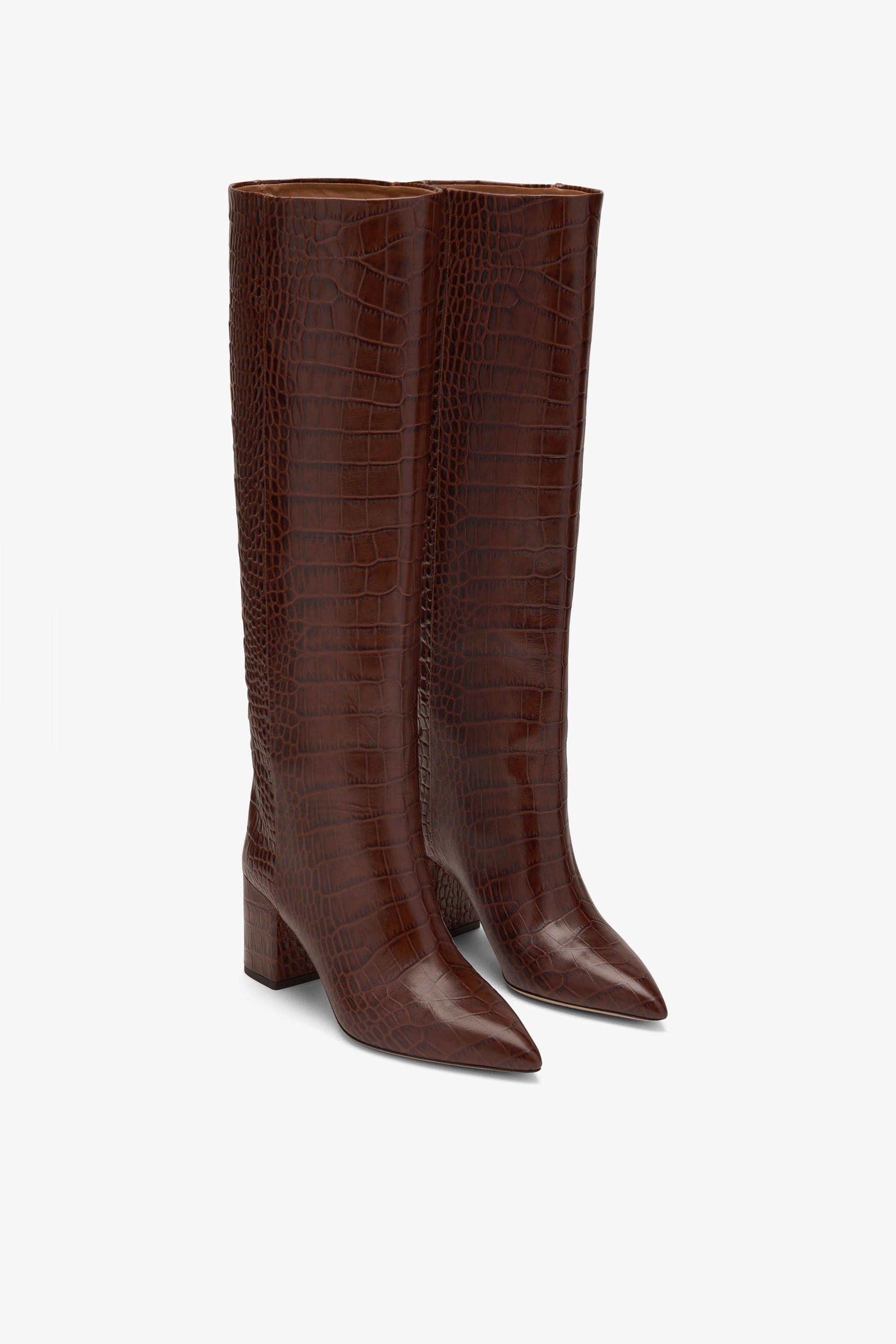 Bottes `a talon 70 en cuir effet croco marron chocolat