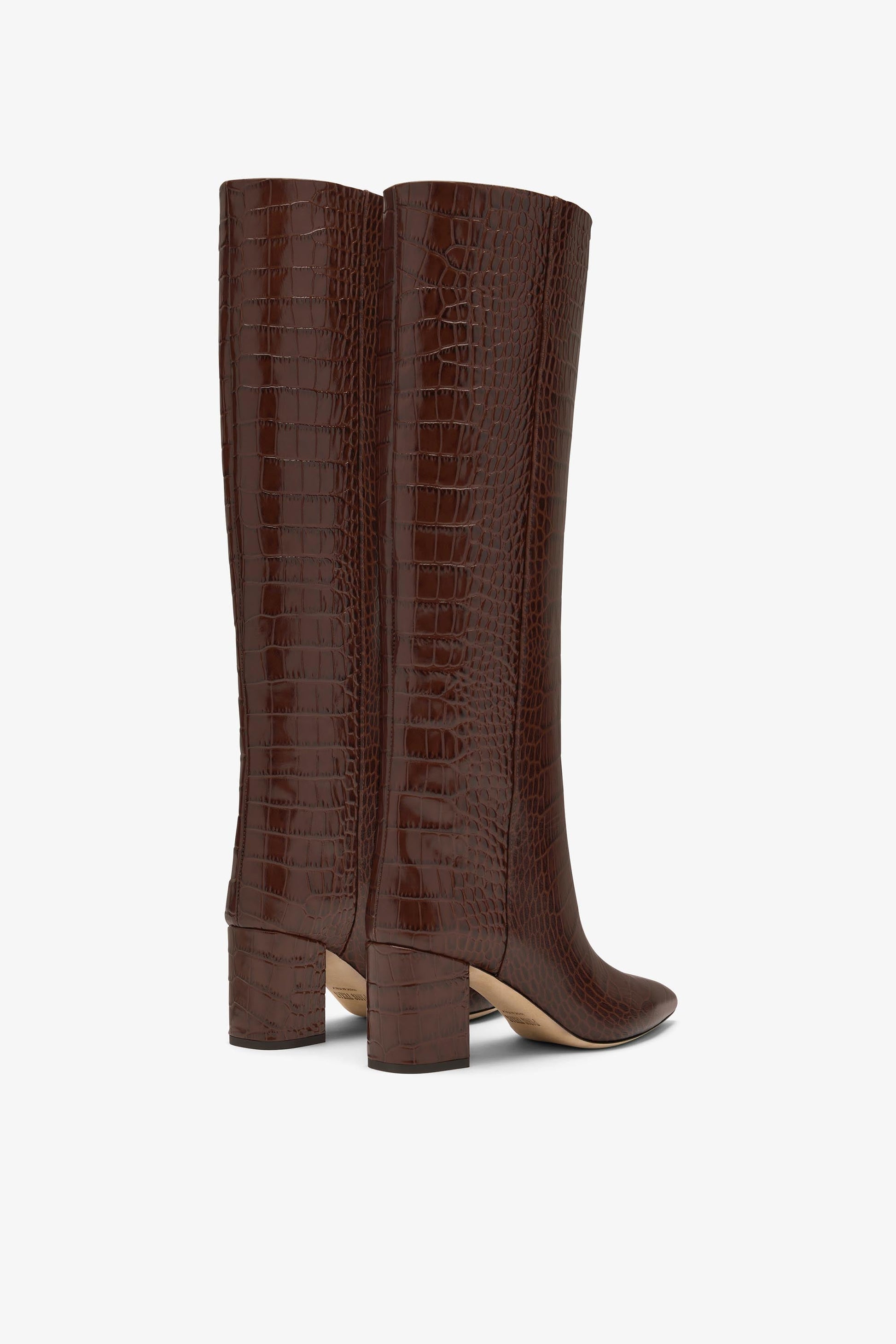 Bottes `a talon 70 en cuir effet croco marron chocolat