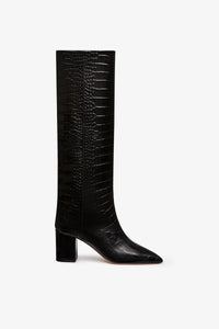 Bottes `a talon 70 en cuir noir effet croco