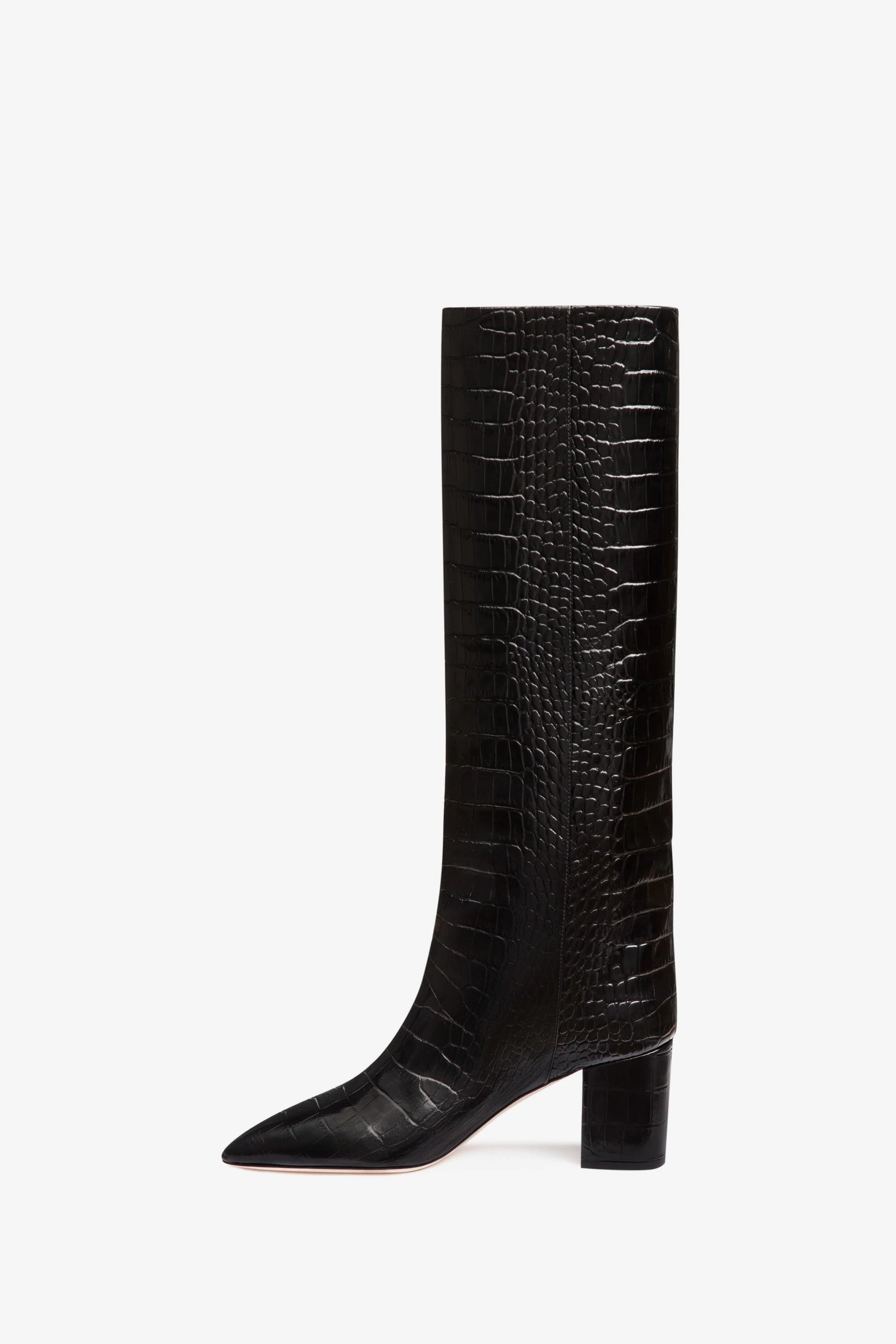 Bottes `a talon 70 en cuir noir effet croco - Côté