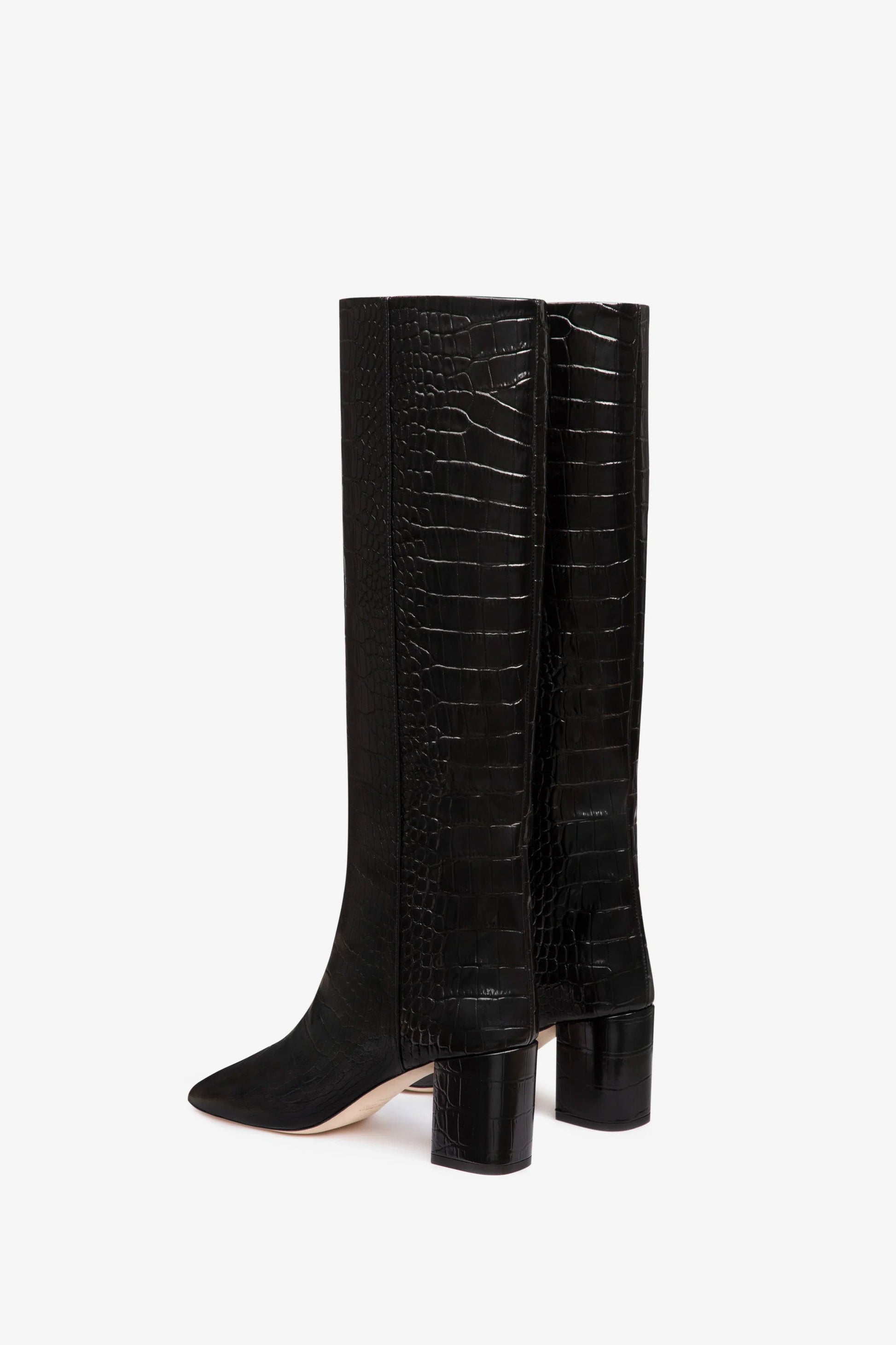 Bottes `a talon 70 en cuir noir effet croco - Arrière