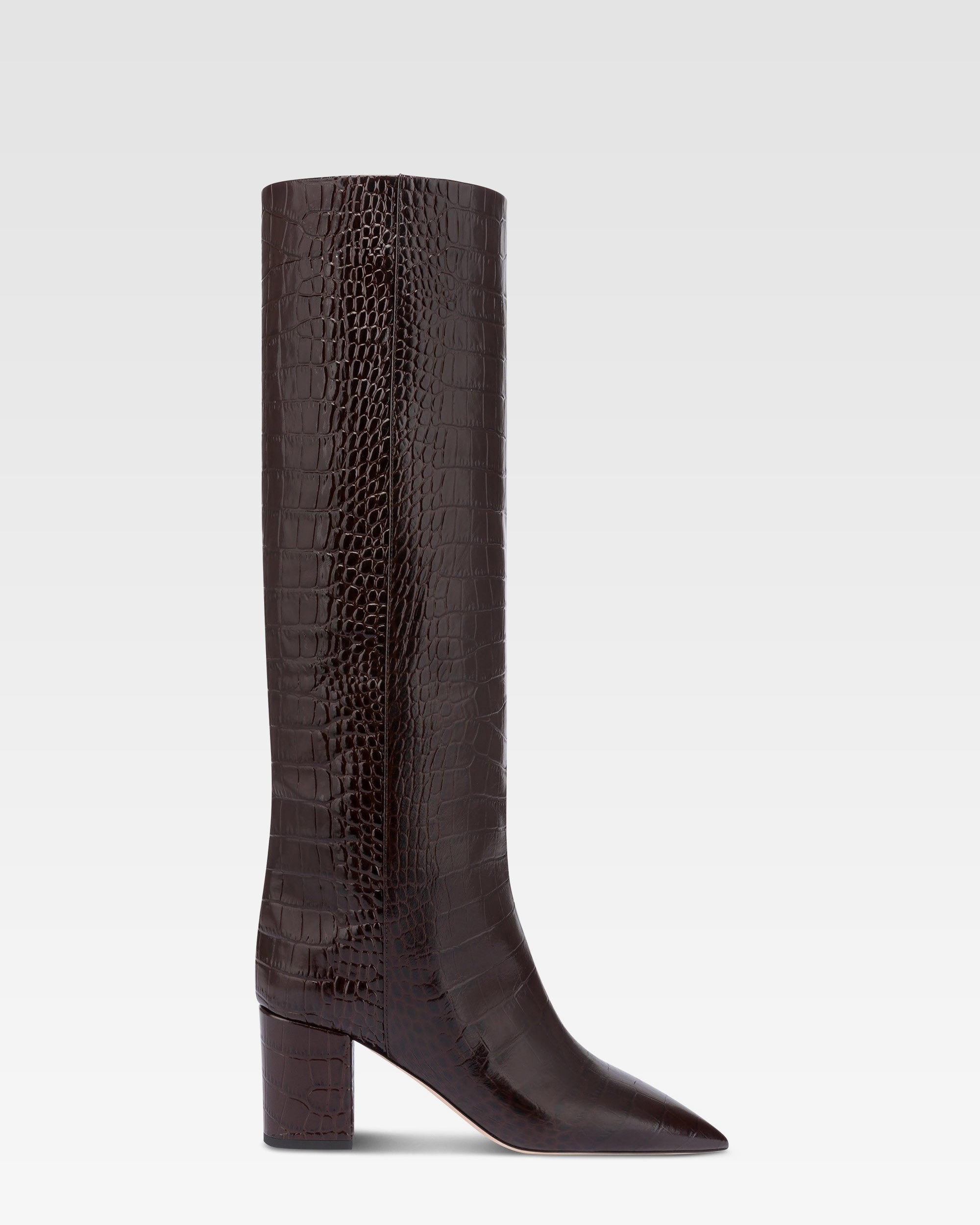 Boots in ebony croco-embossed leather