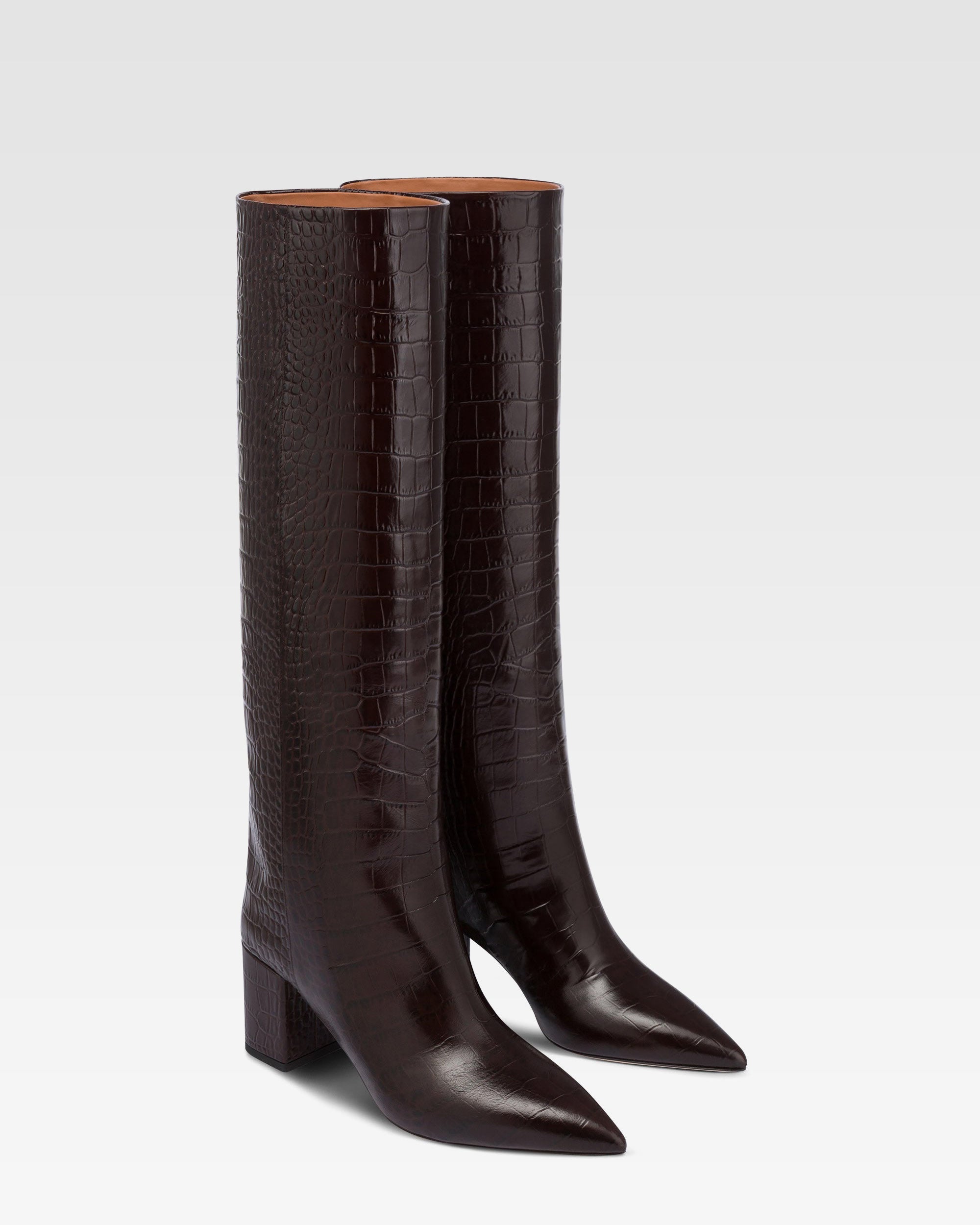 Boots in ebony croco-embossed leather