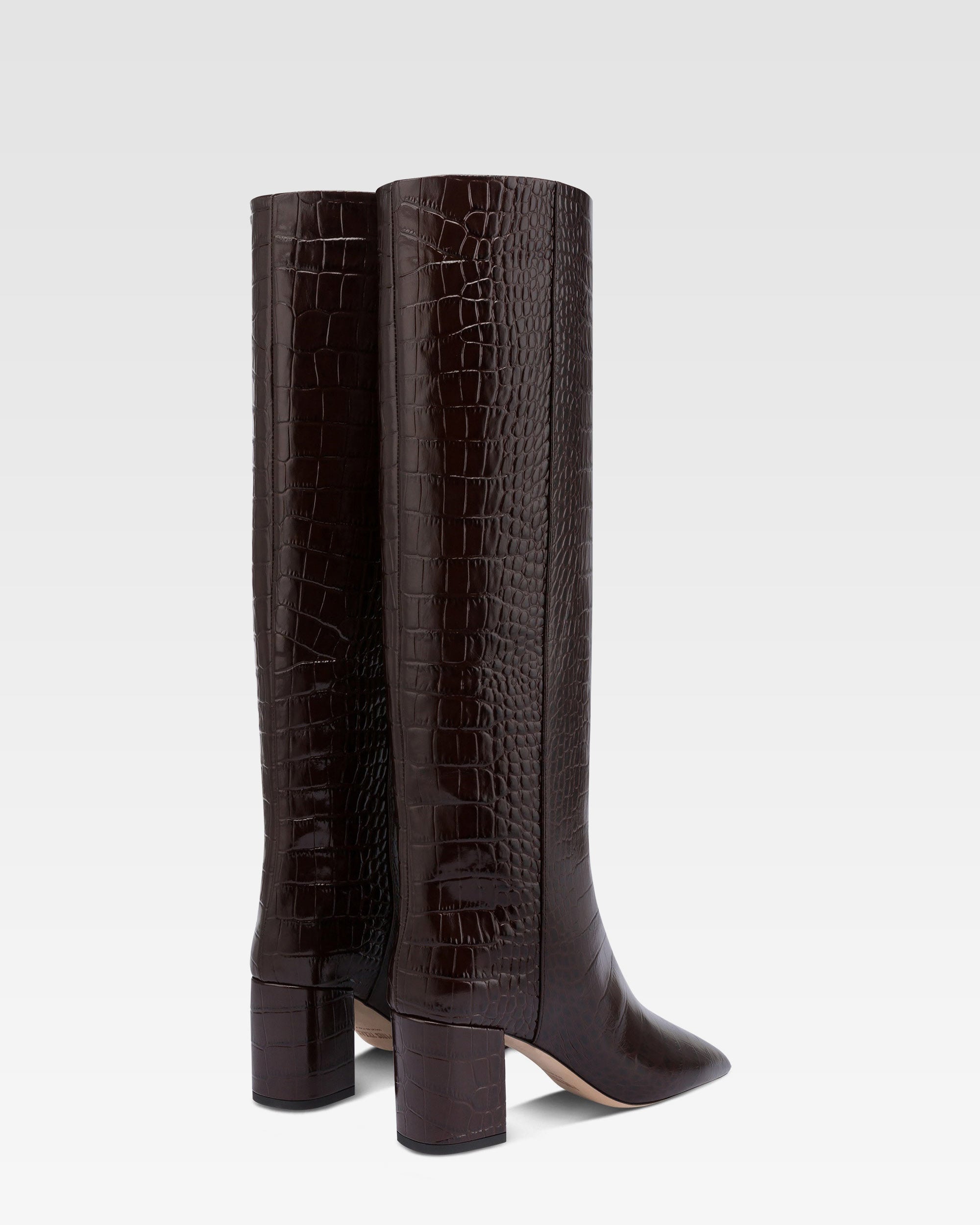 Boots in ebony croco-embossed leather