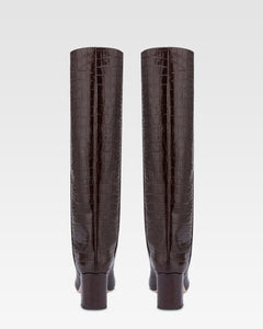 Stivali in pelle stampa coccodrillo color ebano