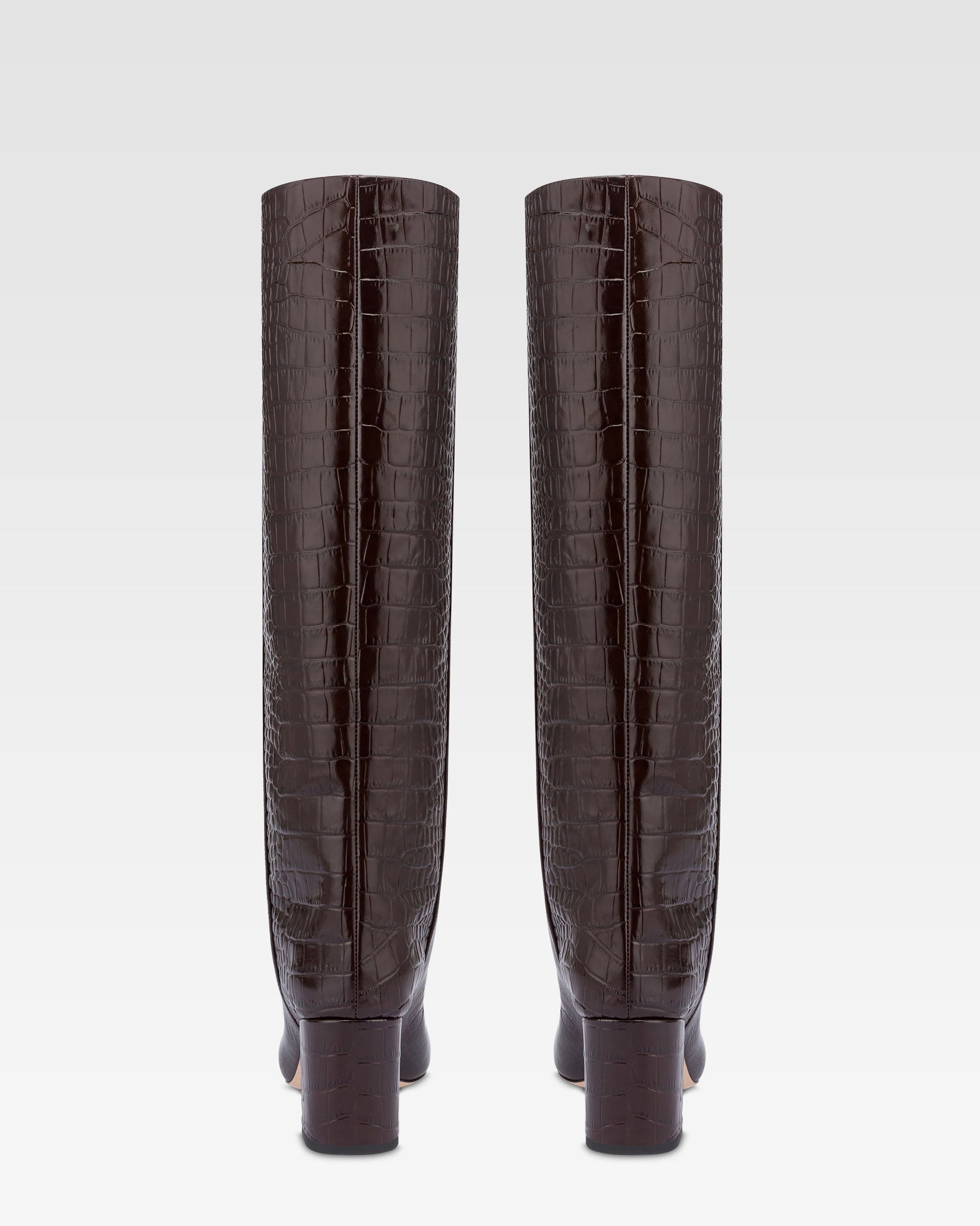 Boots in ebony croco-embossed leather