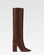 Bottes en cuir effet croco marron chocolat