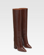Bottes en cuir effet croco marron chocolat