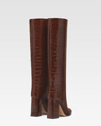 Bottes en cuir effet croco marron chocolat