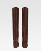 Bottes en cuir effet croco marron chocolat