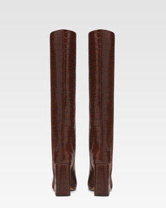 Bottes en cuir effet croco marron chocolat
