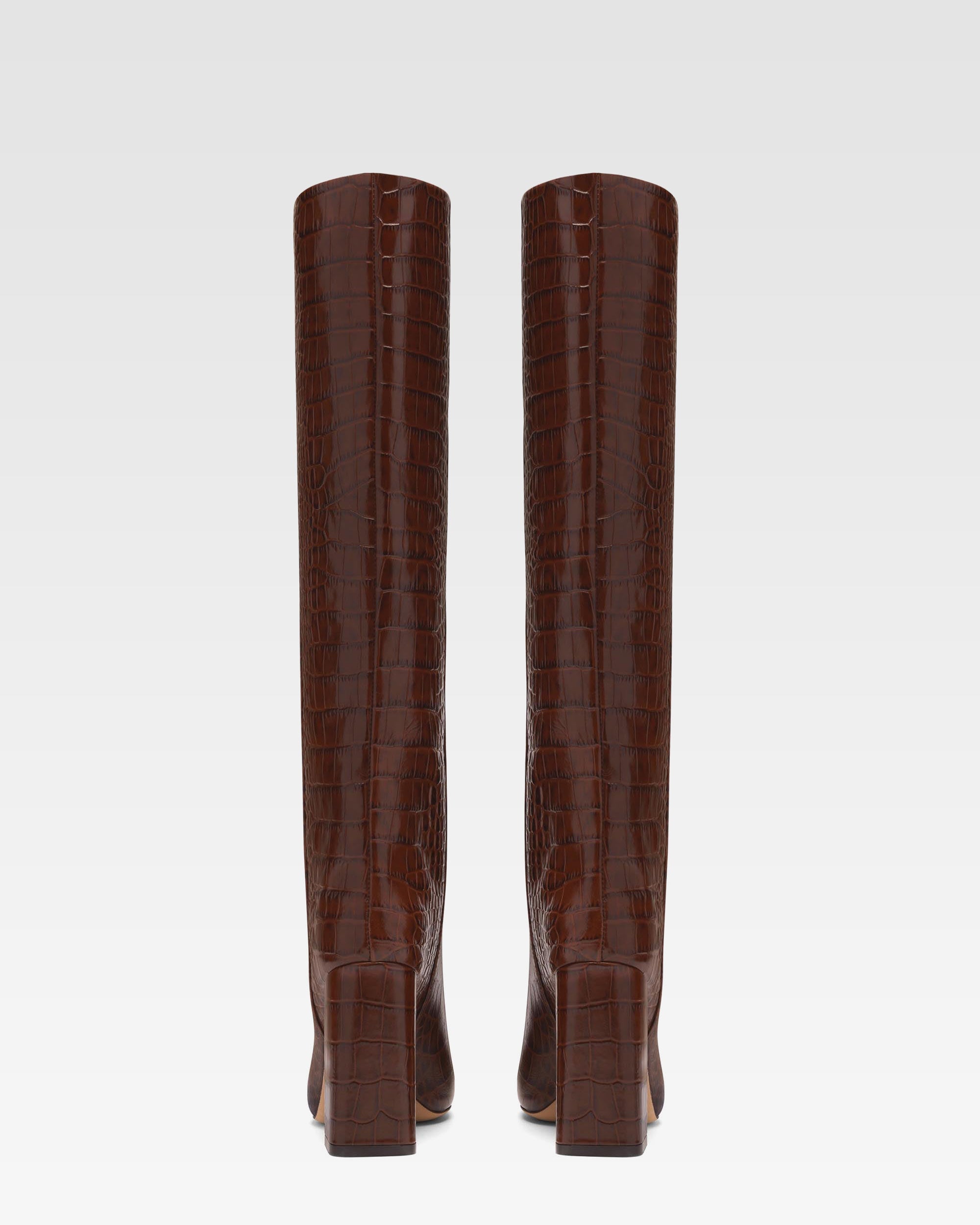 Schokoladenbraune Lederstiefel in Kroko-Optik