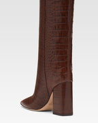 Bottes en cuir effet croco marron chocolat