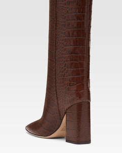 Bottes en cuir effet croco marron chocolat