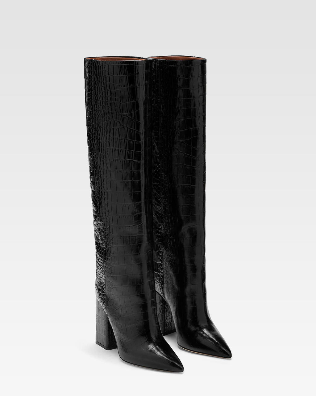 Black croc-effect leather boots