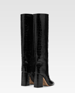 Black croc-effect leather boots