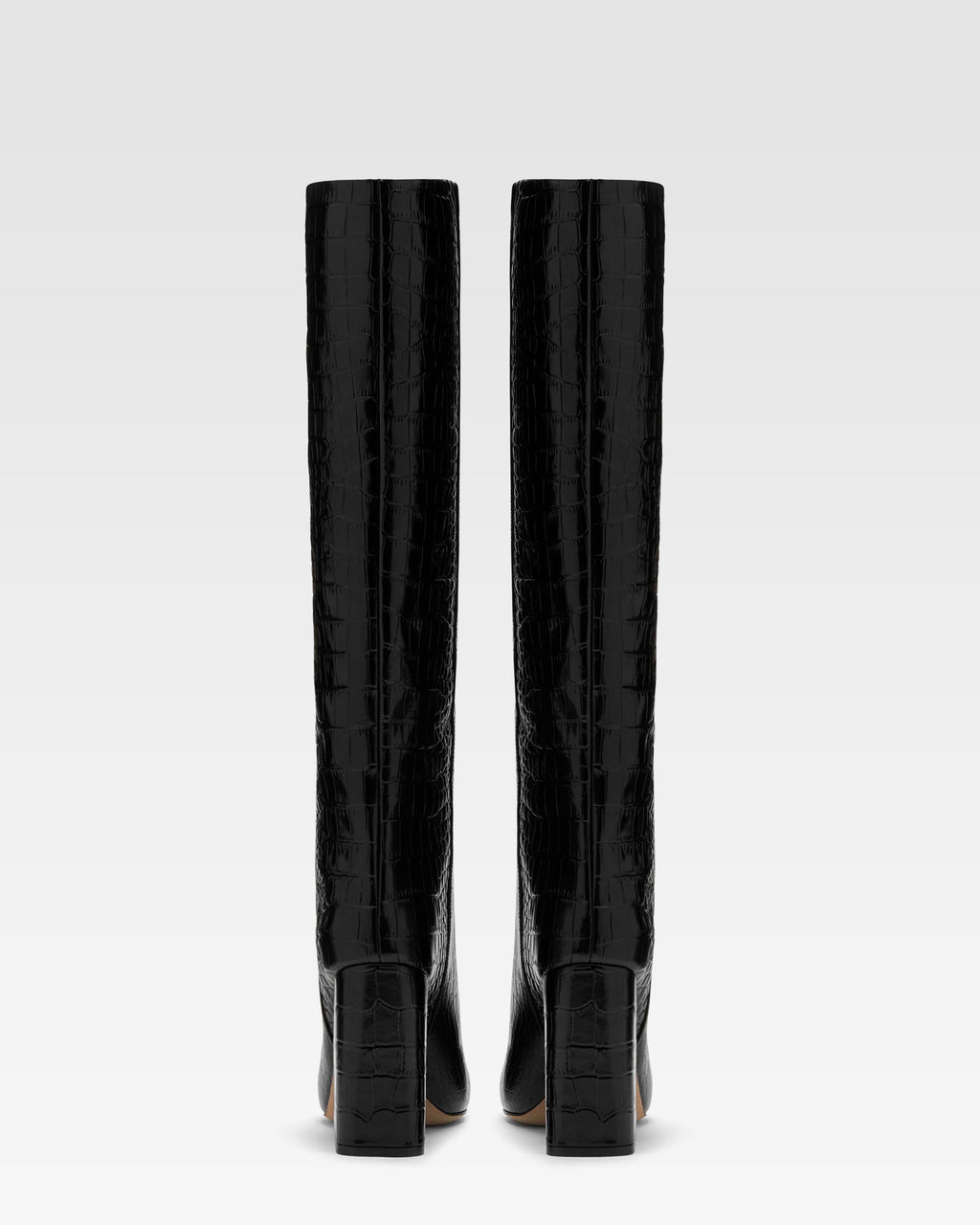 Black croc-effect leather boots