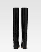 Black croc-effect leather boots