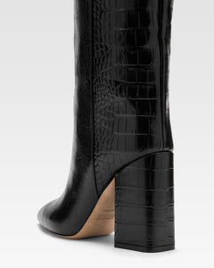 Black croc-effect leather boots