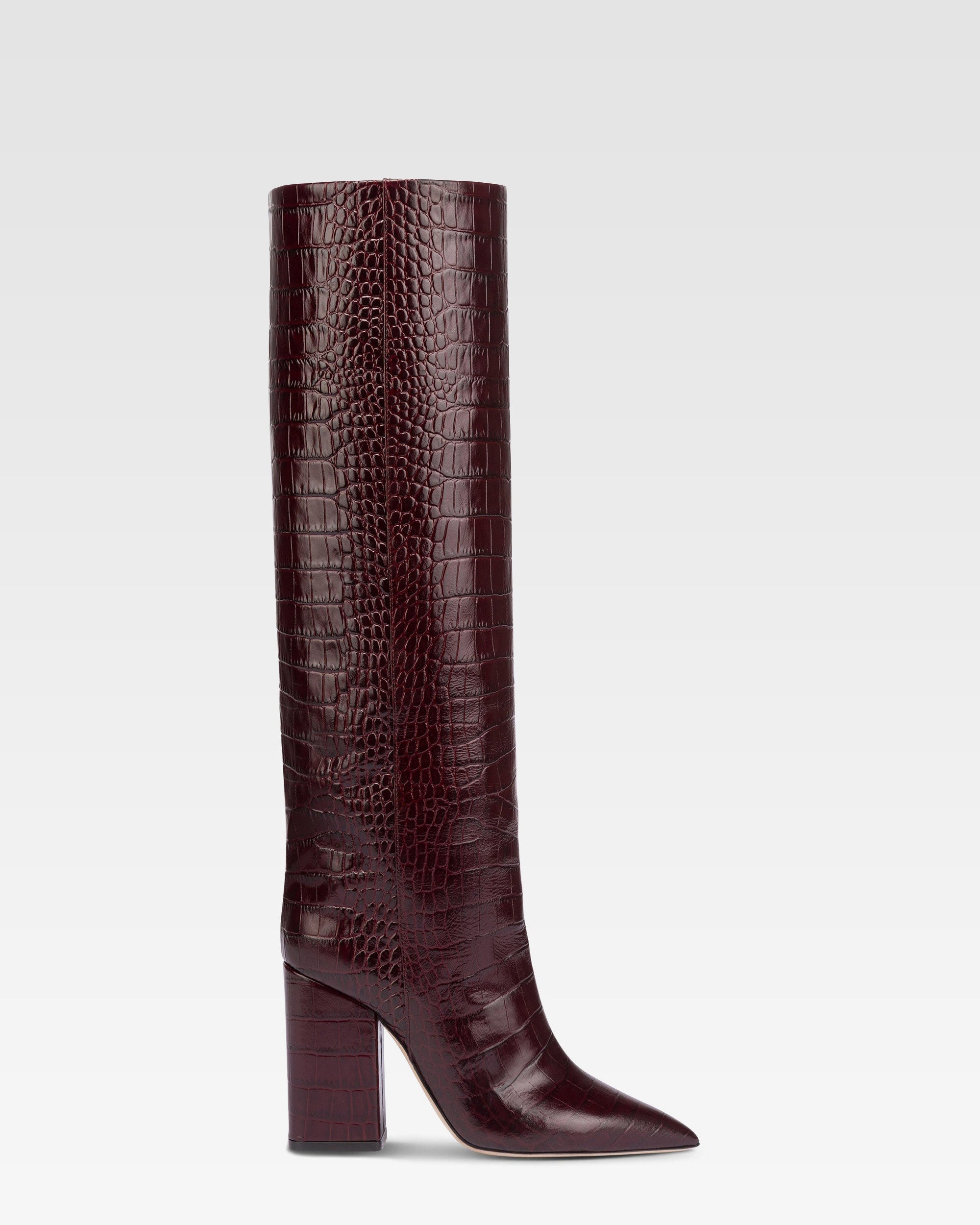 aLORs parisアローパリ　シャケットロング Knee-high boots in rouge noir soft croco-embossed leather - Paris