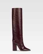 Knee-high boots in rouge noir soft croco-embossed leather