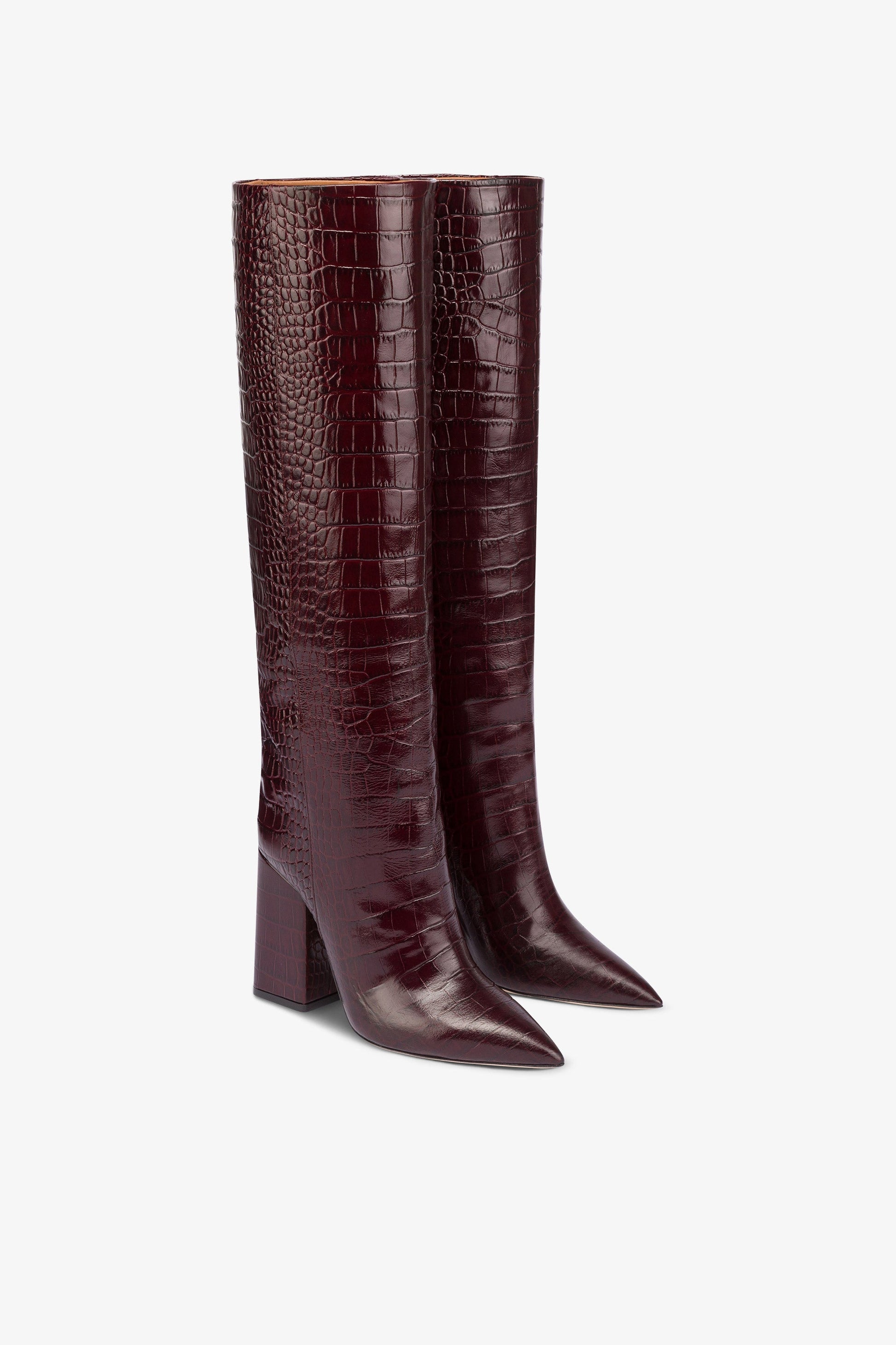 Botas hasta la rodilla de piel suave con efecto cocodrilo rouge noir