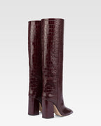 Knee-high boots in rouge noir soft croco-embossed leather