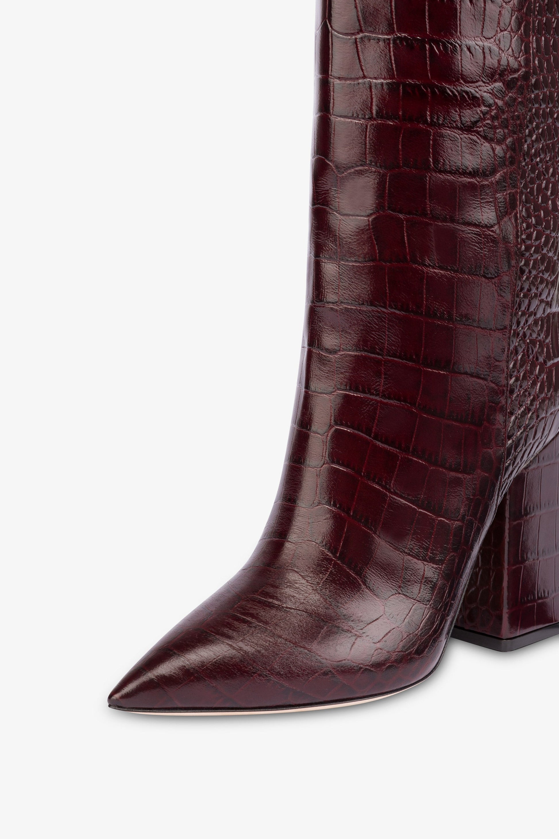 Bottes a hauteur de genou en cuir souple rouge et noir gaufre au croco