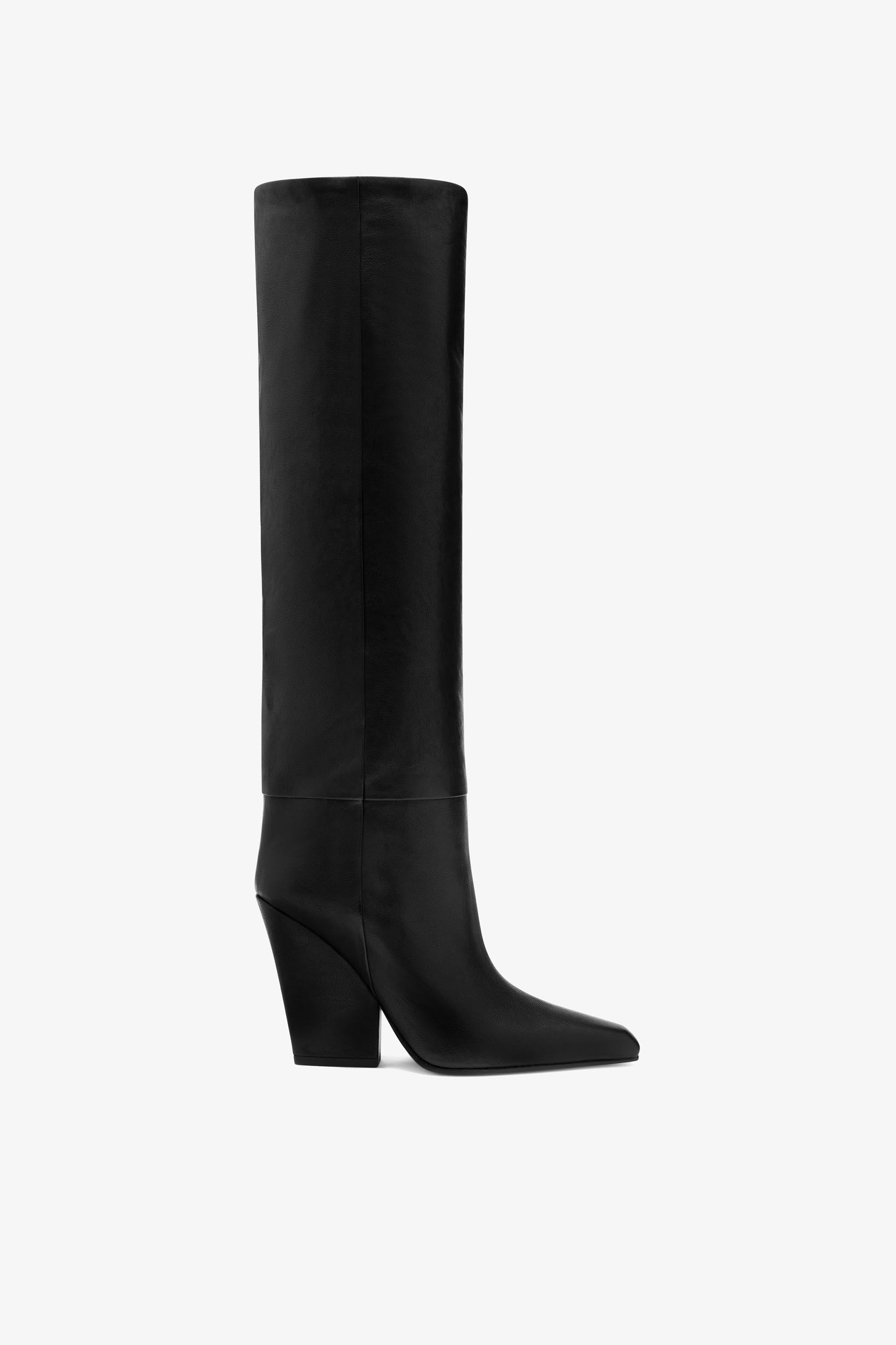 Bottes en cuir noir `a effet textur'e