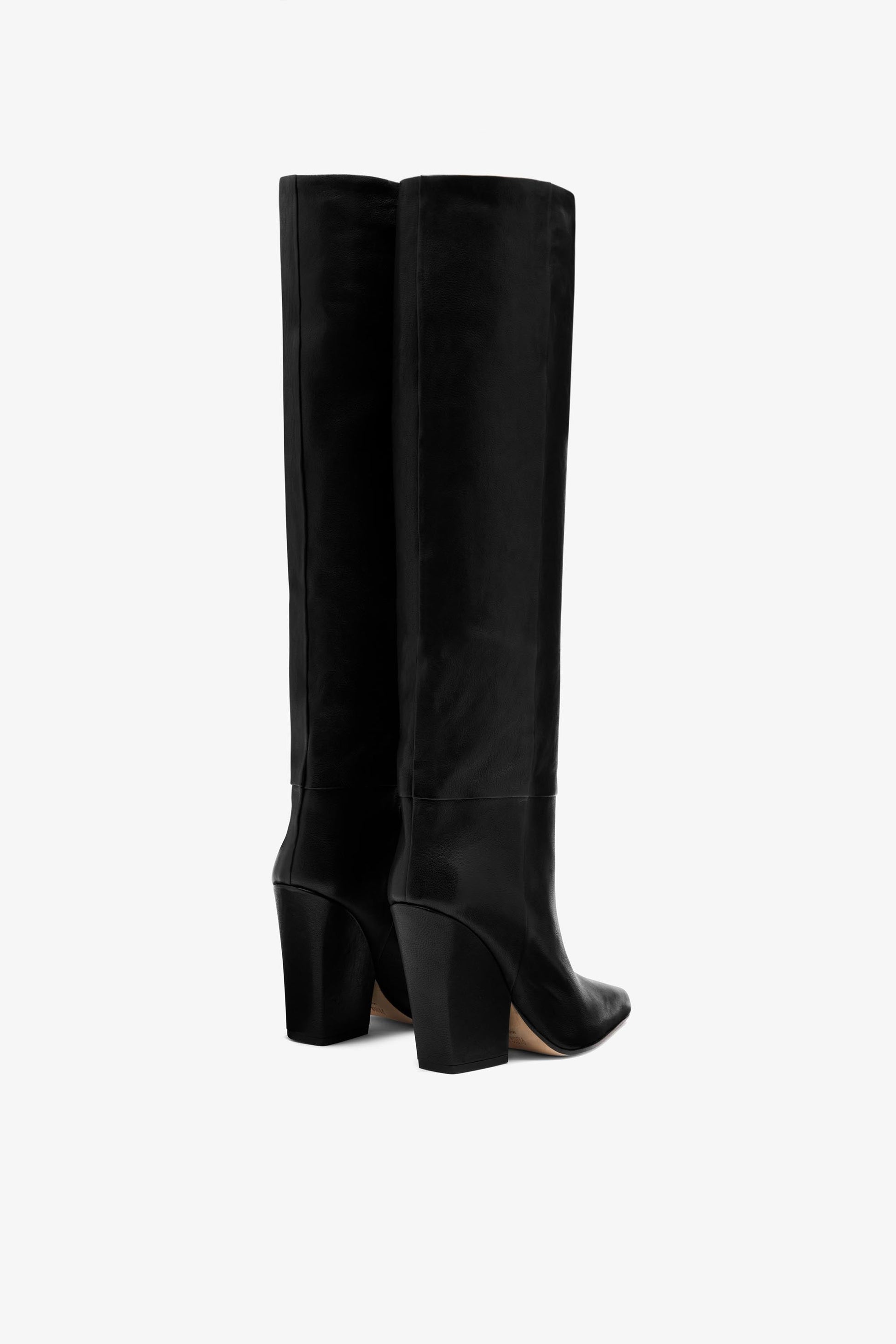 Bottes en cuir noir `a effet textur'e