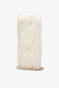 White mongolian fur stiletto boots