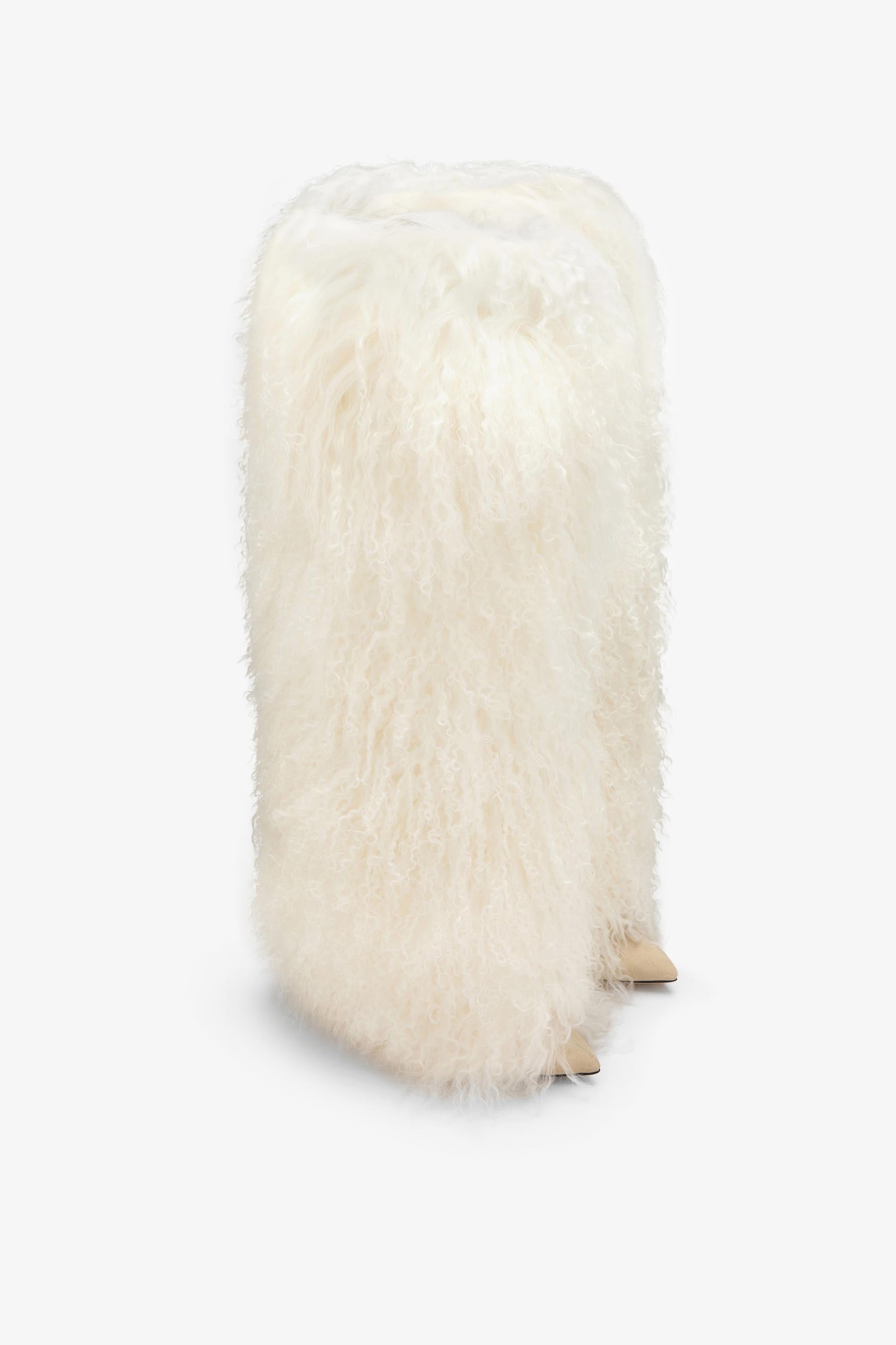 White mongolian fur stiletto boots