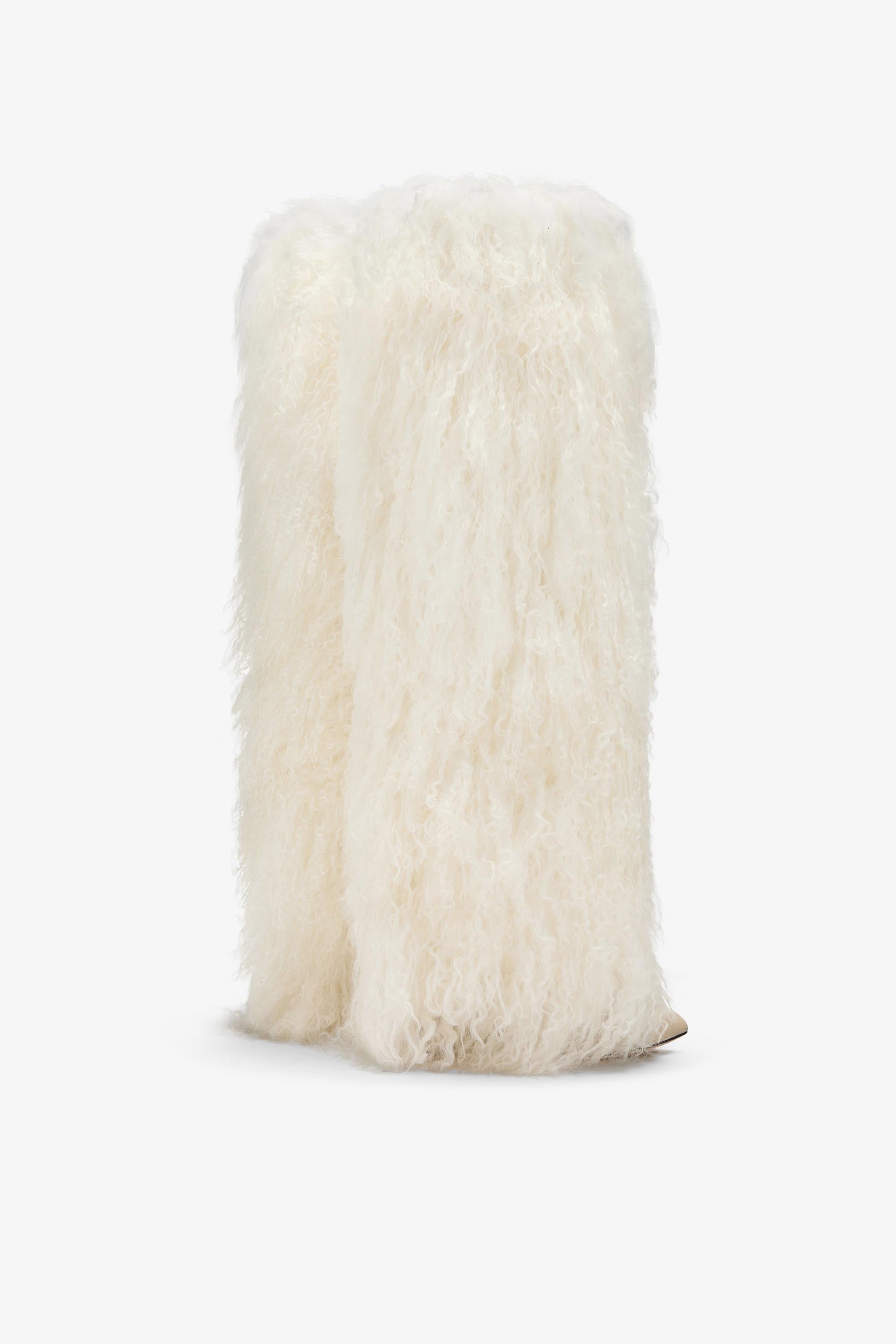 White mongolian fur stiletto boots