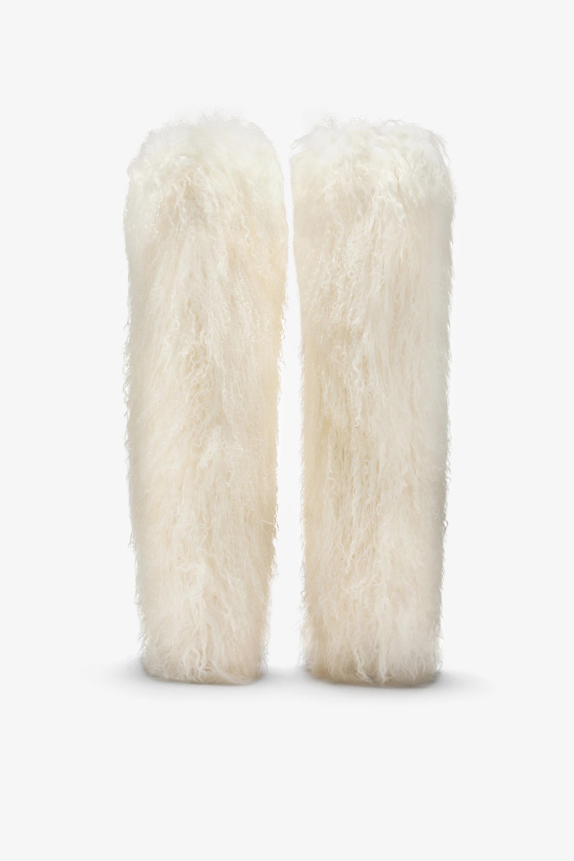 White mongolian fur stiletto boots