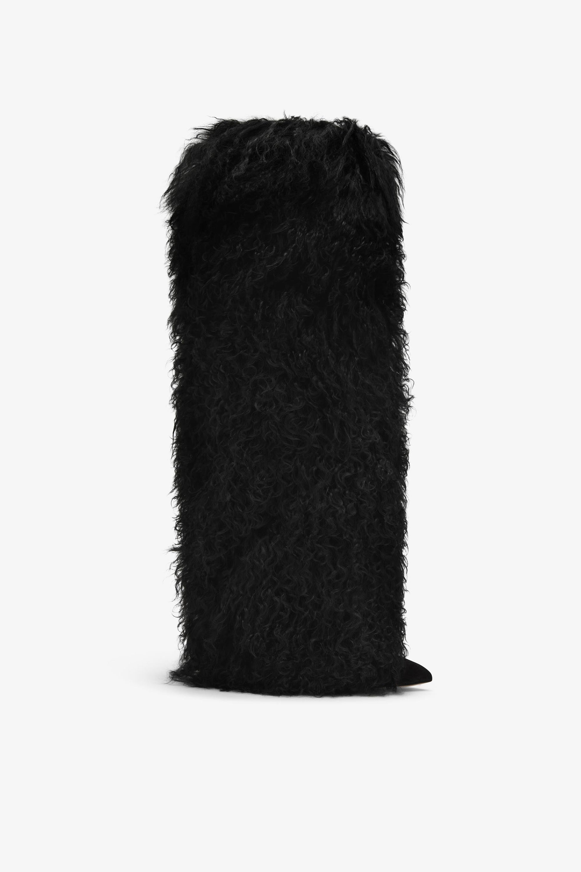 Black mongolian fur stiletto boots