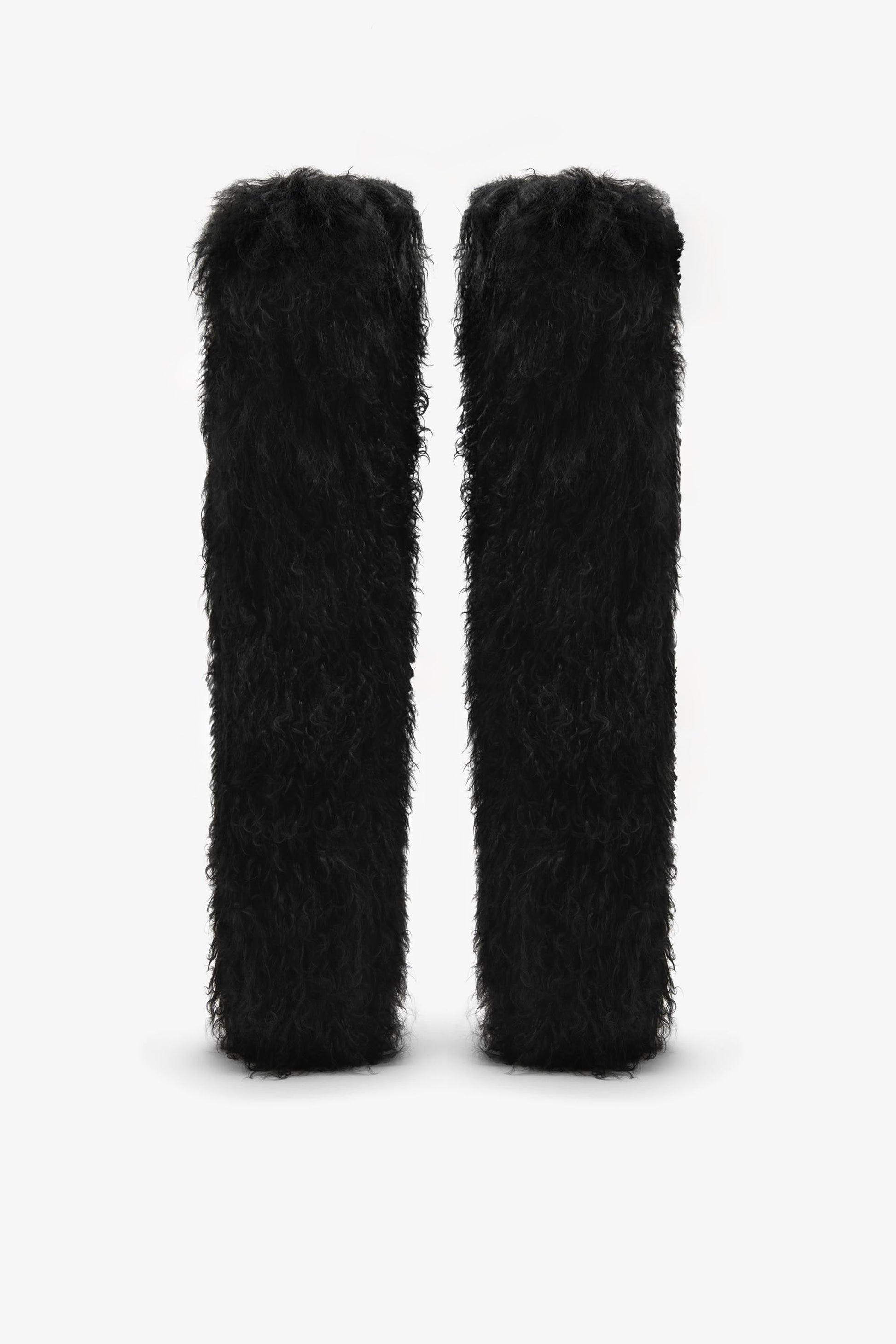 Black mongolian fur stiletto boots