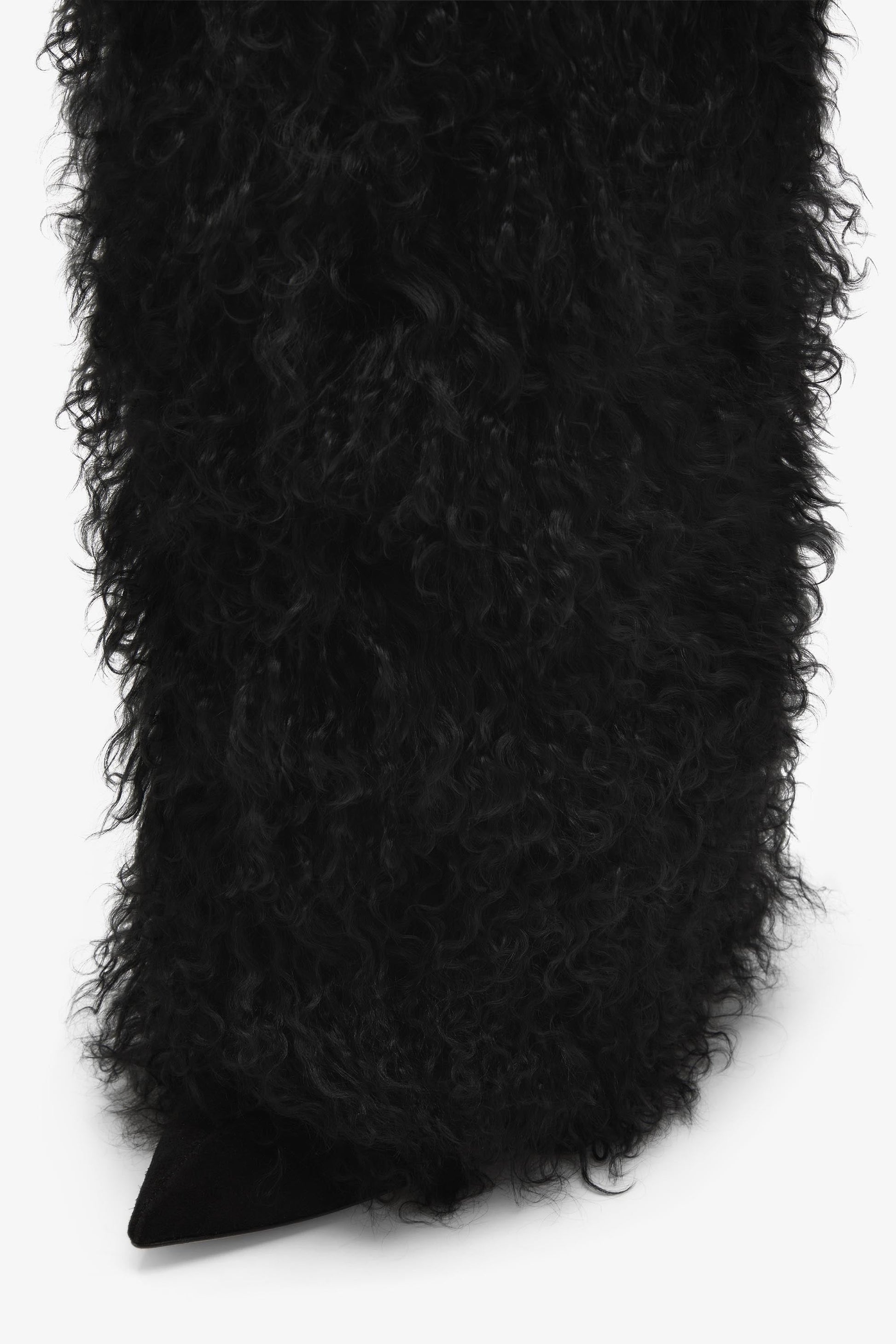 Black mongolian fur stiletto boots