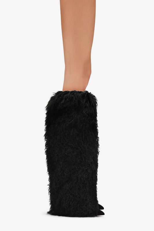 Black mongolian fur stiletto boots - Product worn