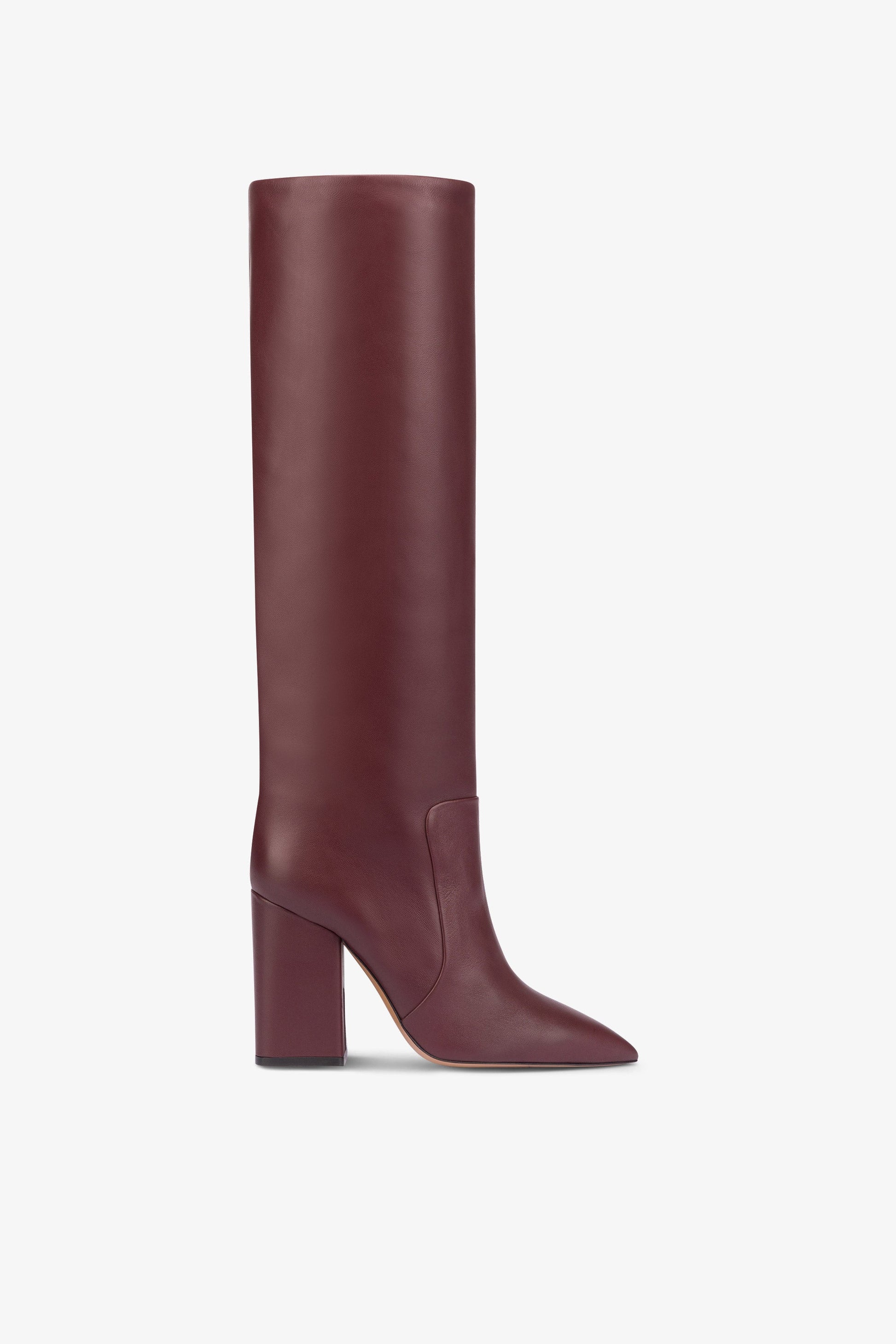 Knee-high boots in smooth burgundy leather