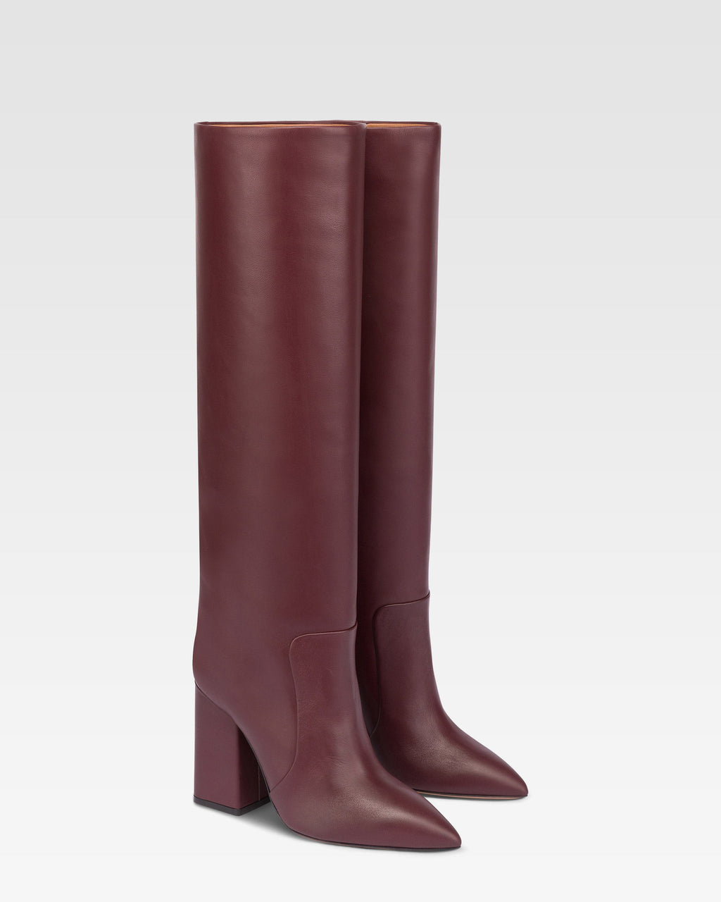 Knee-high boots in smooth burgundy leather