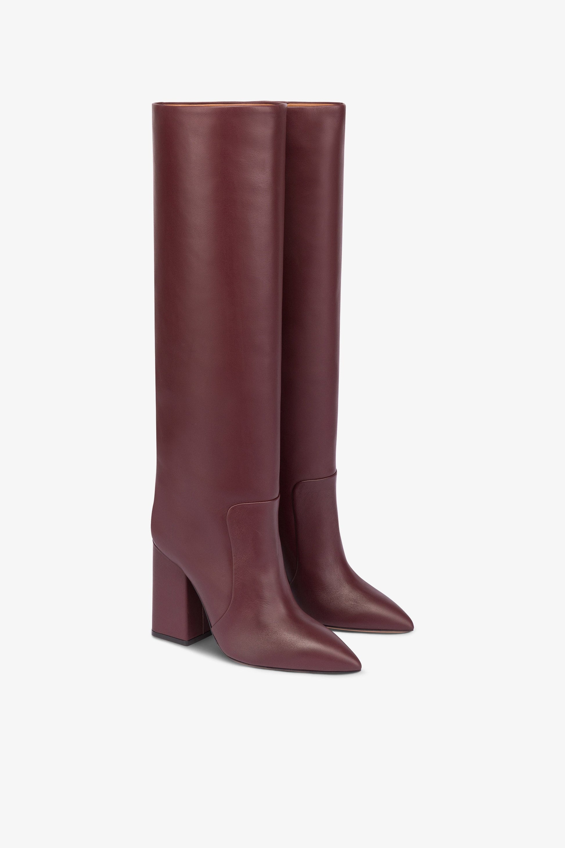 Bottes a hauteur de genou en cuir lisse bordeaux