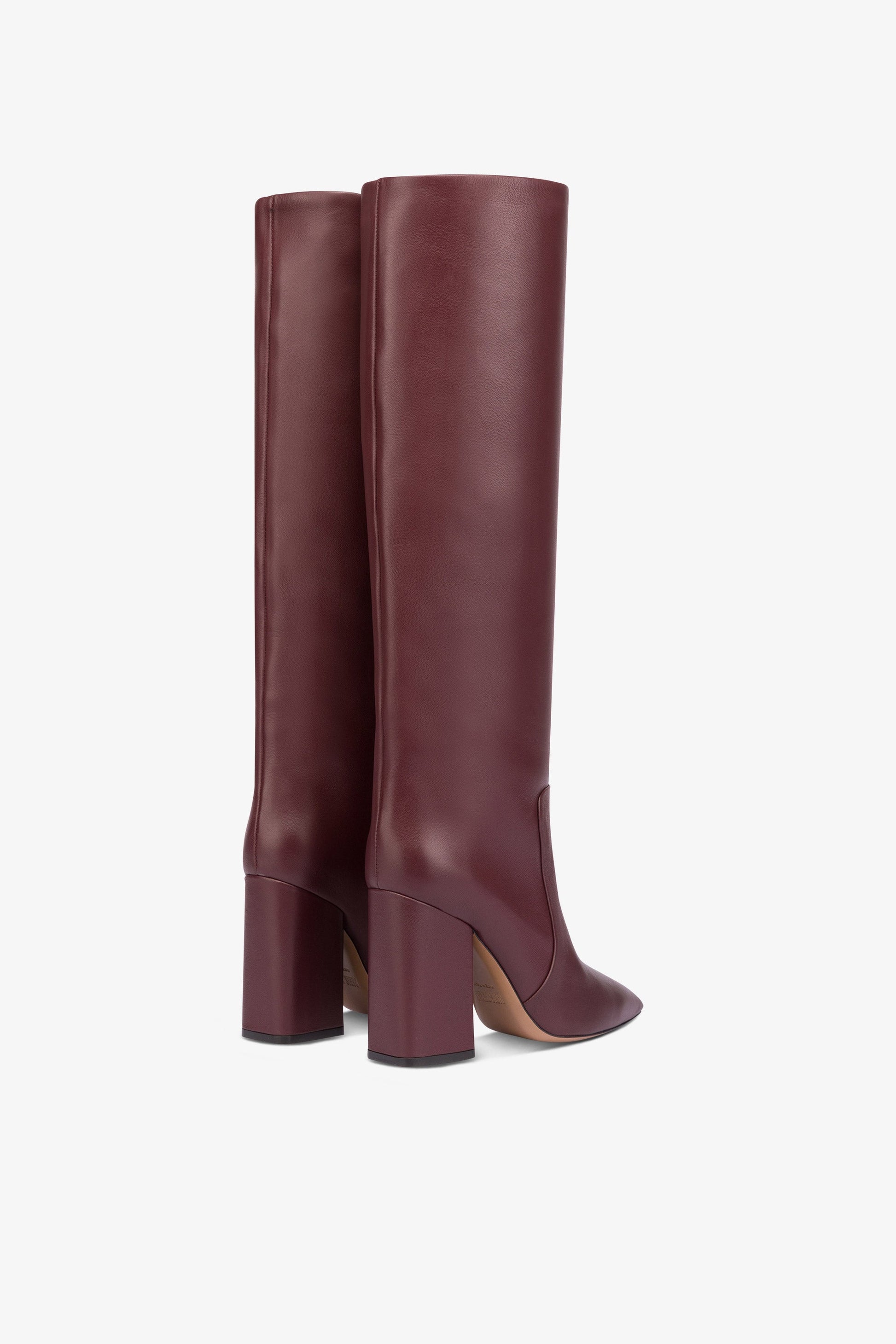 Bottes a hauteur de genou en cuir lisse bordeaux