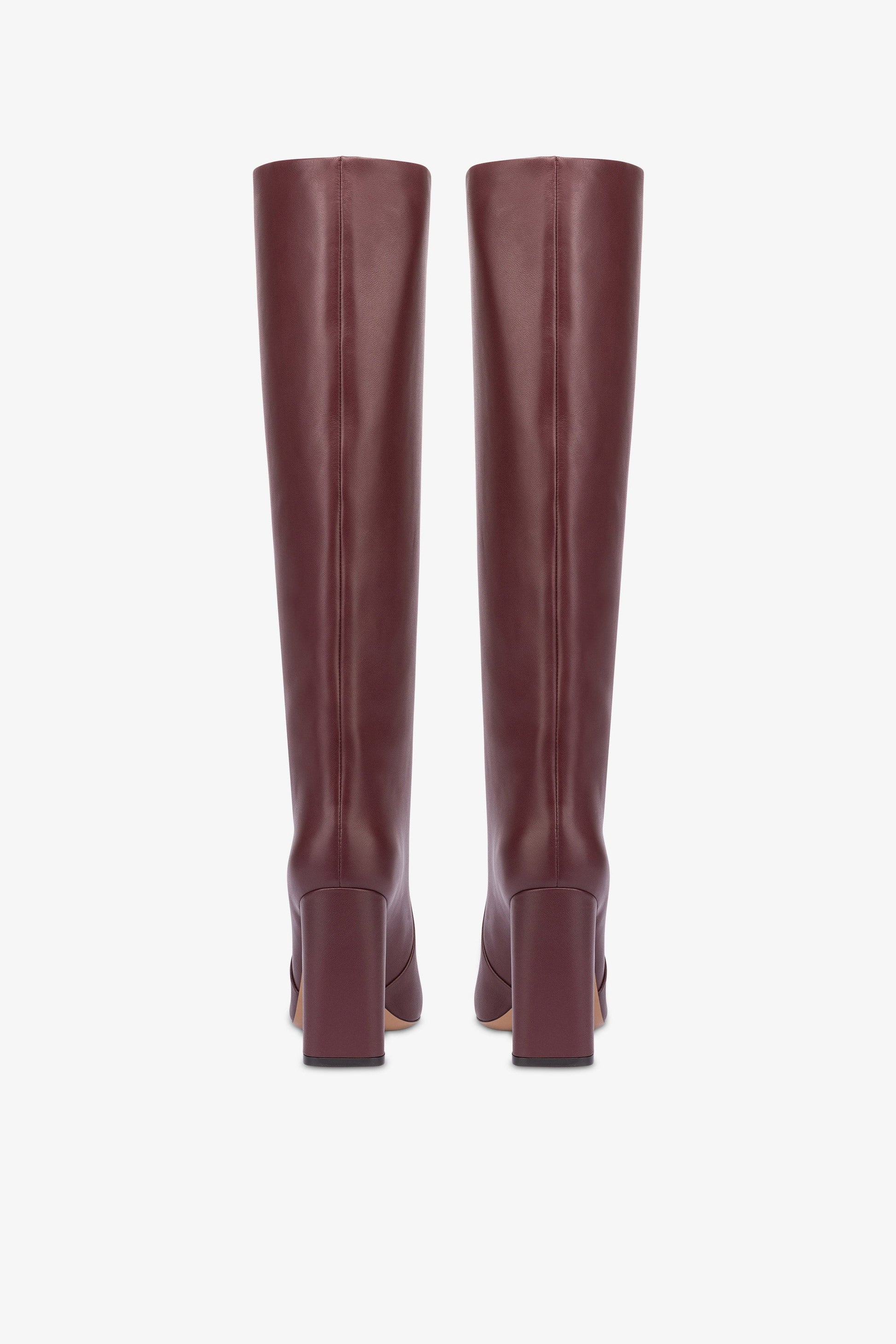 Knee-high boots in smooth burgundy leather