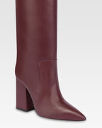 Knee-high boots in smooth burgundy leather
